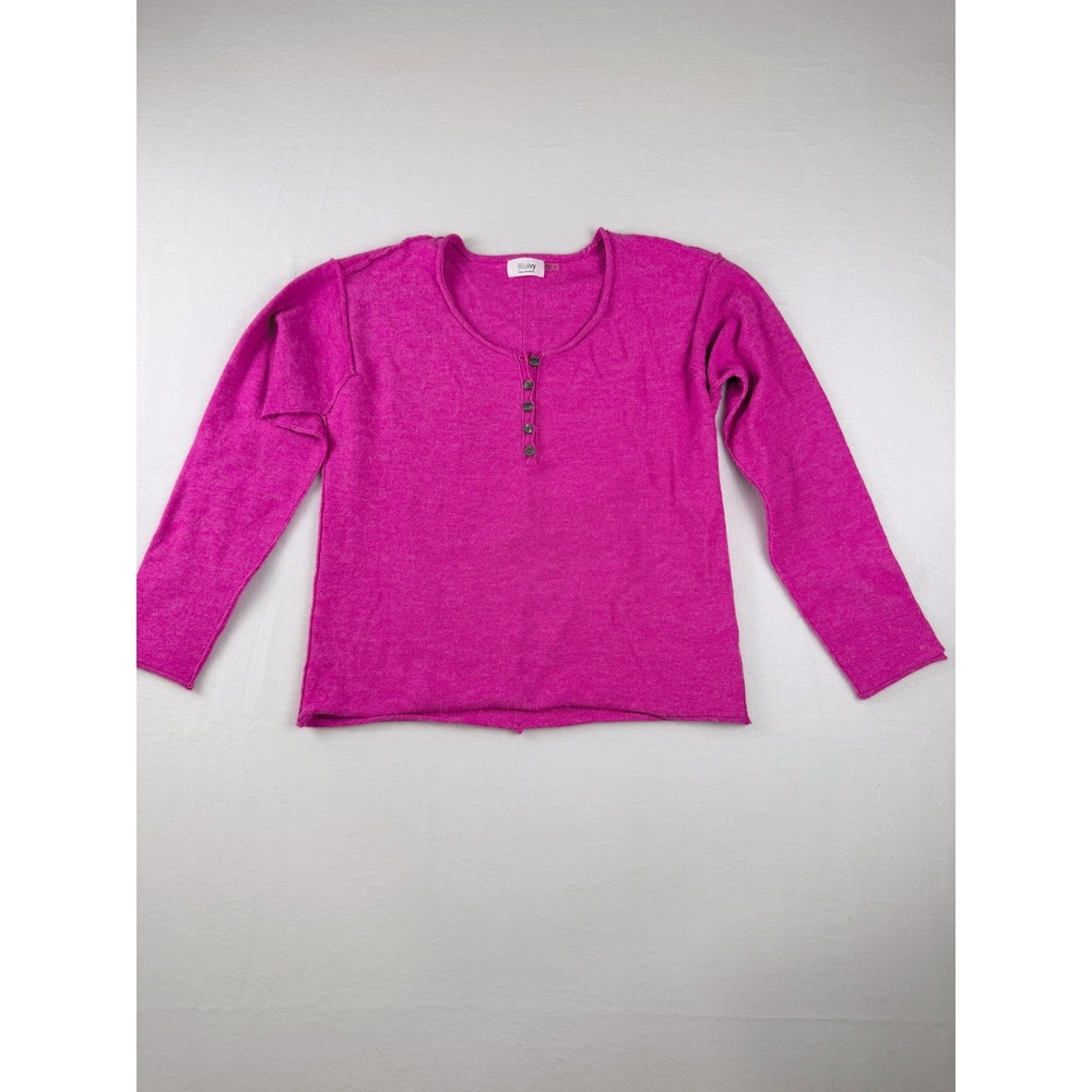 Bluivy Womens Fuchsia Pink Henley Knit Sweater Long Sleeve T01197 Size S